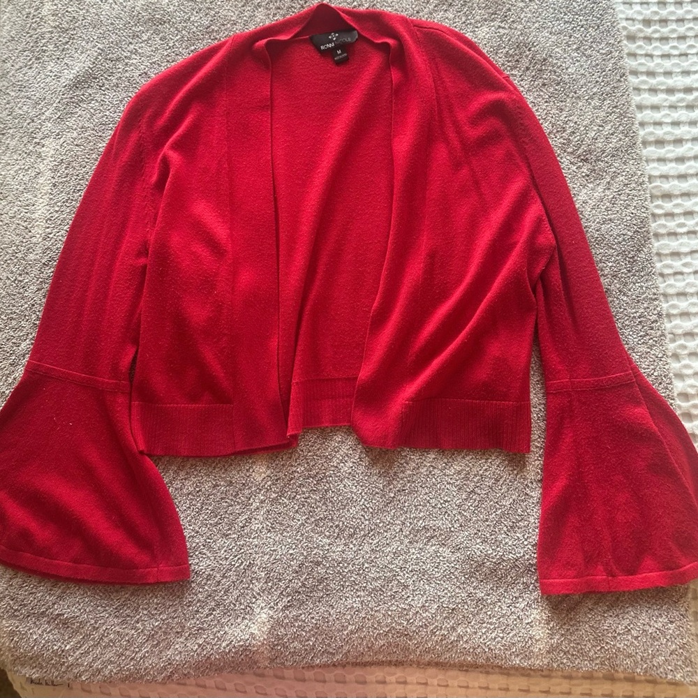 Ronni Nicole Top Cropped Cardigan Sweater - Red Bell Sleeves